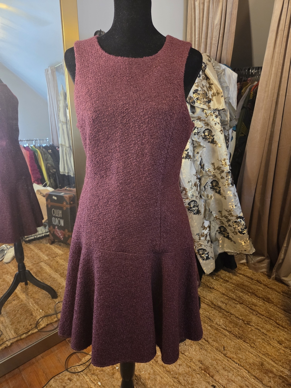 Sleeveless Textured Plum Fit-and-Flare Dress